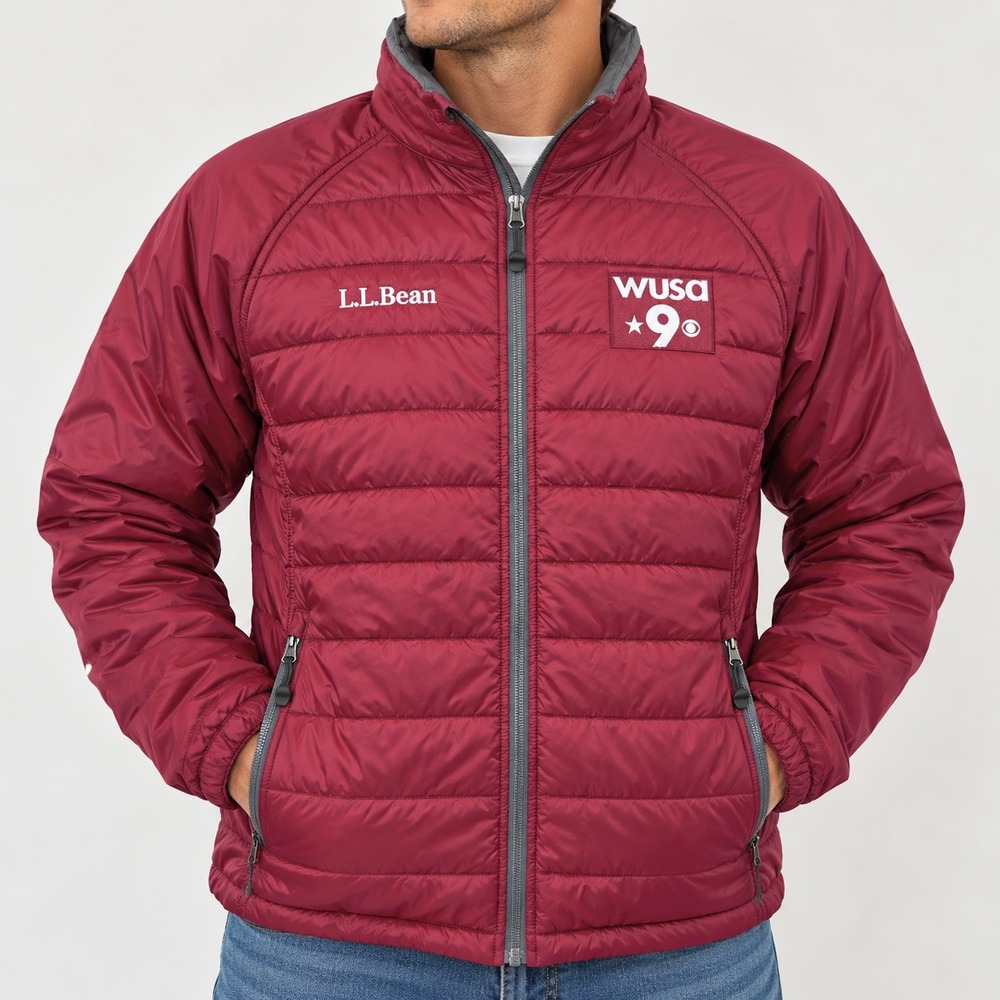 LL Bean Medium Weather Challenger Jacket Mens Burgundy WUSA 9 Primaloft Liner